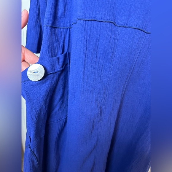 New SOFT SURROUNDINGS Lagunitas Hooded Midi Dress Blue Crinkle Pocket Asymmetric - Picture 8 of 13